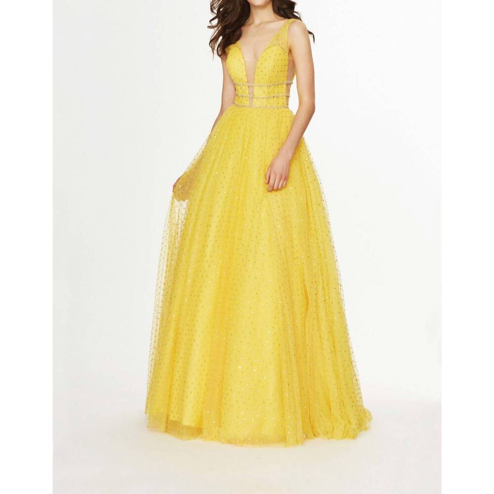 NEW ANGELA & ALISON shimmering prom gown in yellow